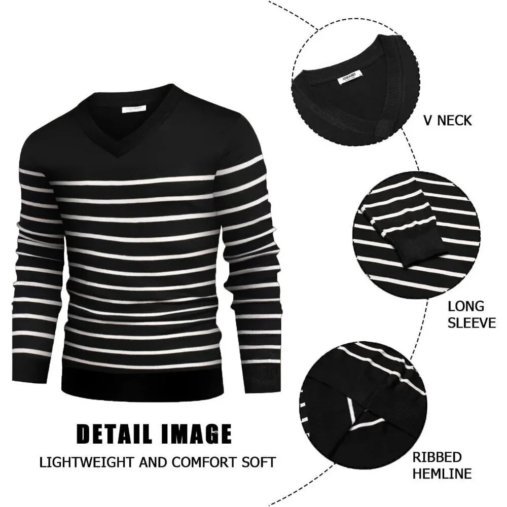 Mens V Neck Dress Sweater Knit Long Sleeve Slim Fit Sweaters Fashion Pullover Sw